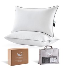 Goose Feather and Down Bed Pillows Standard Size Set of 2, Luxury 3-Chamber Pill