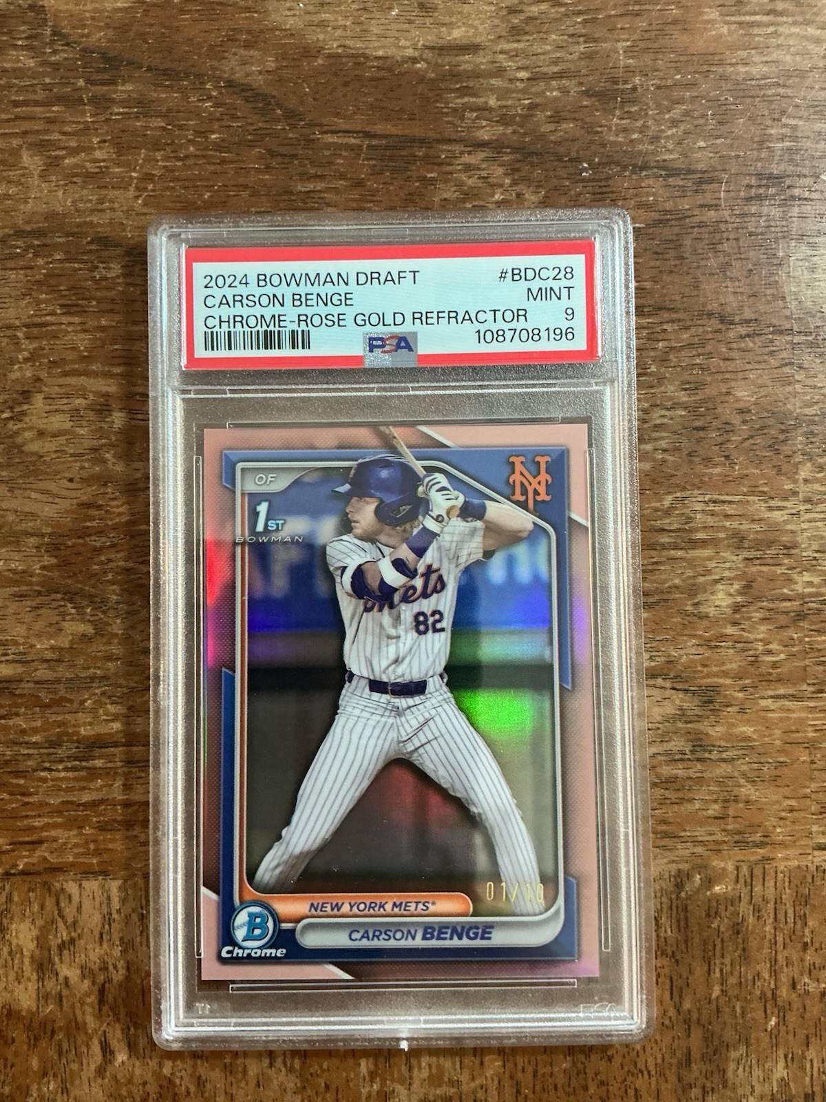 2024 Bowman Draft - Chrome Carson Benge #BDC-28 Rose Gold Refractor /10 (RC)