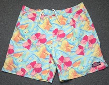 Vineyard Vines Swim Trunks Men's Large Pink Blue Floral Swimwear