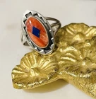 Vtg. Signed TEMÈ STERLING NAVAJO 925 Ring With Coral & Lapis Lazuli Size 9