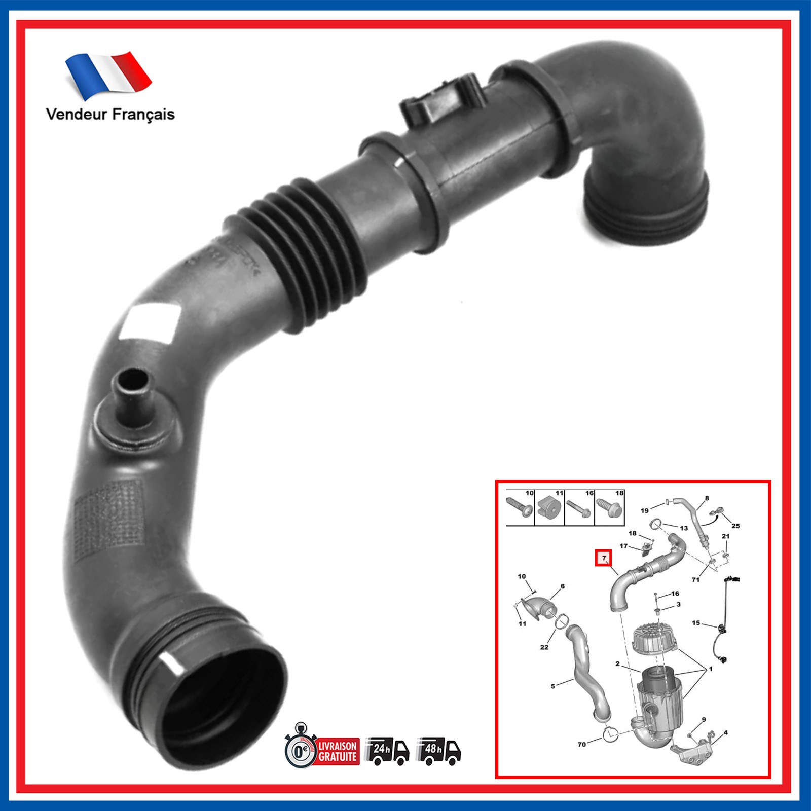 Durite de turbo OPEL MOVANO C 2.2 D BlueHDI 1606660480 - Tuyau intercooler admission d'air