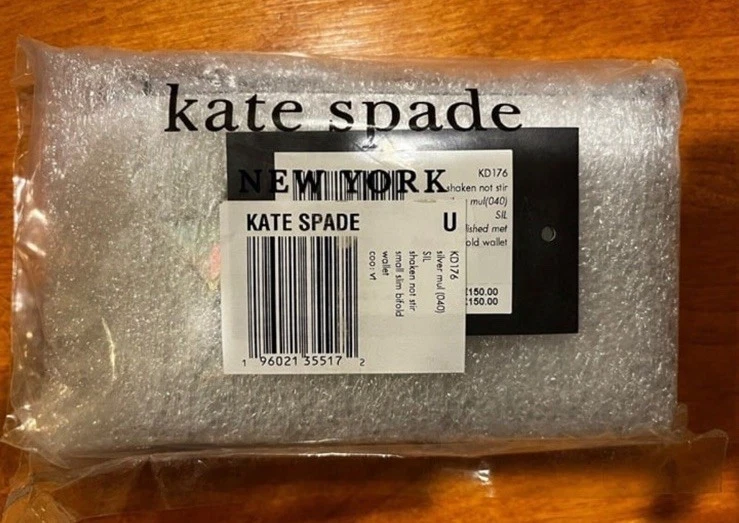 Cartera Kate Spade Shaken No Agitada Martini Apliques Delgada Doble Plegable Plateada Nueva con Etiquetas Foto 4 de 4