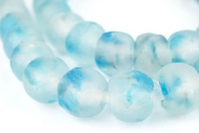 Speckled Blue Recycled Glass Beads 18mm Ghana African Sea Glass Round Large Hole