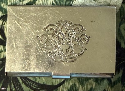 Royal Sheffield Silverplate Cigarette Case Etched Crest England Vintage
