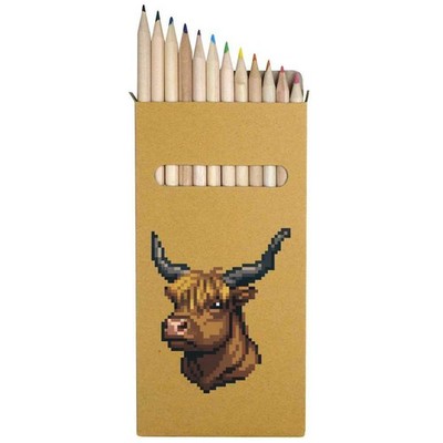 12 x 'Pixel Art Highland Cow' Long Colour Pencils (PE00059283)