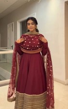 Roman Silk Maroon Indian Function Gown Bottom With Dupatta For Women And Girls