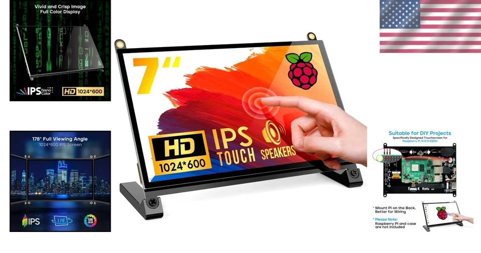 Versatile 7” Raspberry Pi Touch Screen Monitor with HDMI Input - Easy Assembly - Image 2 of 4