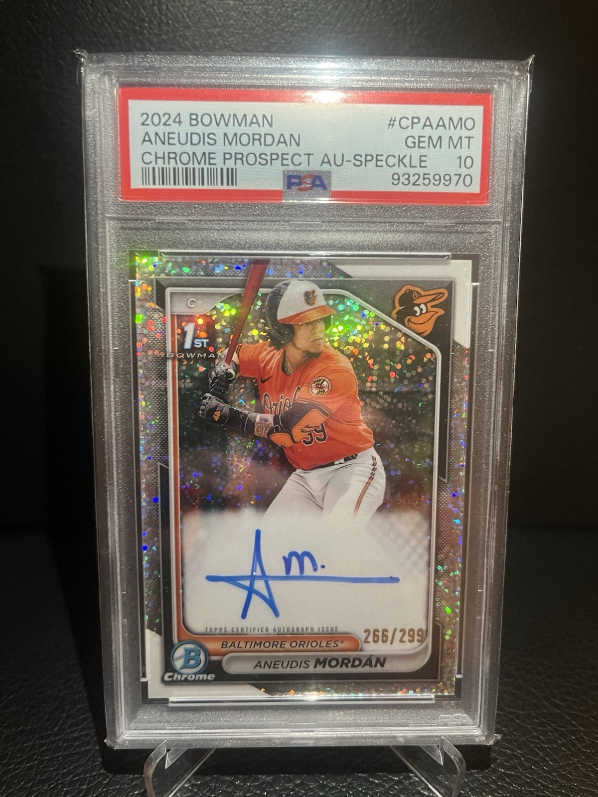 ANEUDIS MORDAN 2024 BOWMAN CHROME 1ST SPECKLE REFRACTOR AUTO /299 PSA 10 Q3917