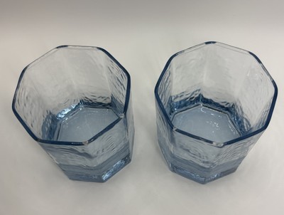 LIBBEY Glassware -Facets Pattern-Set Of 2- Rocks Glasses -Light Blue