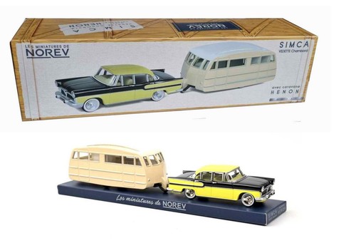 Simca Vedette Chambord Amarillo Paja / Negra 1958 Con Caravana Hénon NOREV 1/43 - Imagen 3 de 5