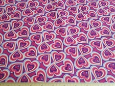 Pink Purple Hearts Cotton Fabric 17" Remnant