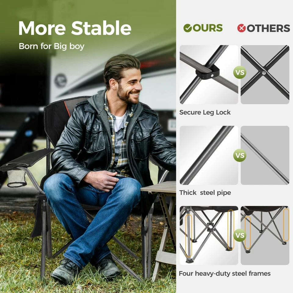 Paquete de 2 sillas de camping portátiles sillas plegables de alta resistencia con portavasos de gran tamaño Foto 4 de 4