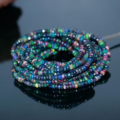 Ethiopian Black Opal Faceted Rondelle 3X5 mm Beads Strands For Jewelry Making