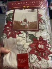 Bed Bath and Beyond Poinsetta PathEmbroidered Tablecloth 52x70