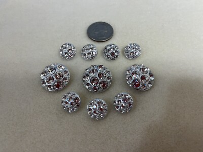 JHB  (10) Silver Metal Rhinestone Buttons Two Sizes 'NOS'