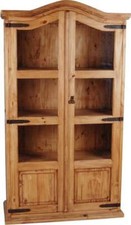 Vitrine Mexico Möbel 107x190x45 cm Landhausstil Glas Massivholz Pinie Honig