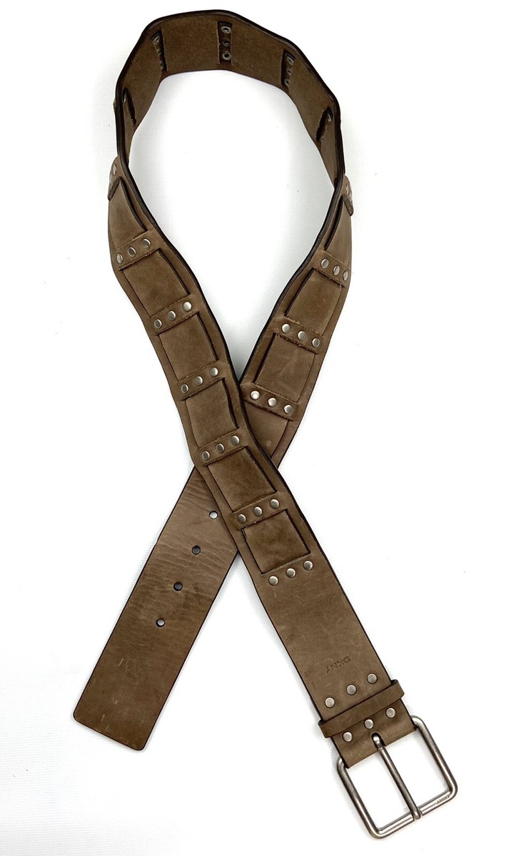 Dkny Leather Belt Womans L Studded Geometric Wide Cuts Brown  display picture 3