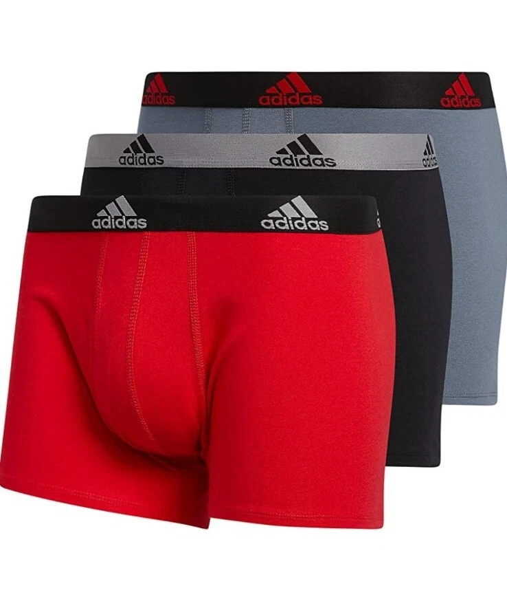 Adidas Mens 2XL Boxer Briefs Trunk Underwear (3-Pack) Cotton Red/Grey/Black