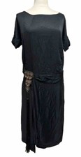 Genuine 1920s Vintage Black Silk Dress Modern Size Medium 6 