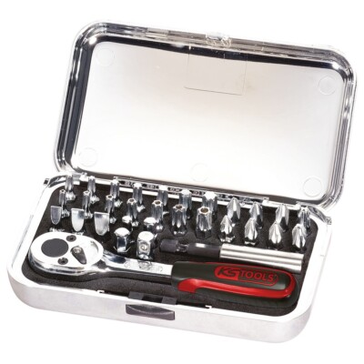 KS TOOLS  1/4'' CHROME Bit-Satz, 31-tlg hochglanz Bits, Mini-Bit-Umschaltknarre