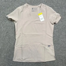 FIGS NWT Casma Three Pocket Medical Nursing Scrubs Top Beige Boulder Size XXS