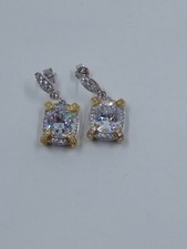 Cushion Cut Cubic Zirconia Halo Dangle Earrings, Sterling Silver