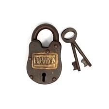 Antique Finish Rustic Cast Iron Alcatraz Prison Gate Lock Padlock w/2 Keys