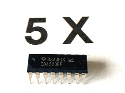 CD4520BE, Dual Binary Up Counter, 2X Counter Binary, 15V, DIP16, Texas, 5 Pack