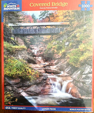 Covered Bridge Over Rocky Stream NEW 1000 pc Puzzle Grasses Autumn 24x30 WM