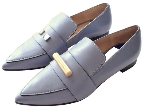 New STUART WEITZMAN Vega Blue Leather Dovetail Reims Pointed Toe Loafers size 6 - Picture 3 of 8