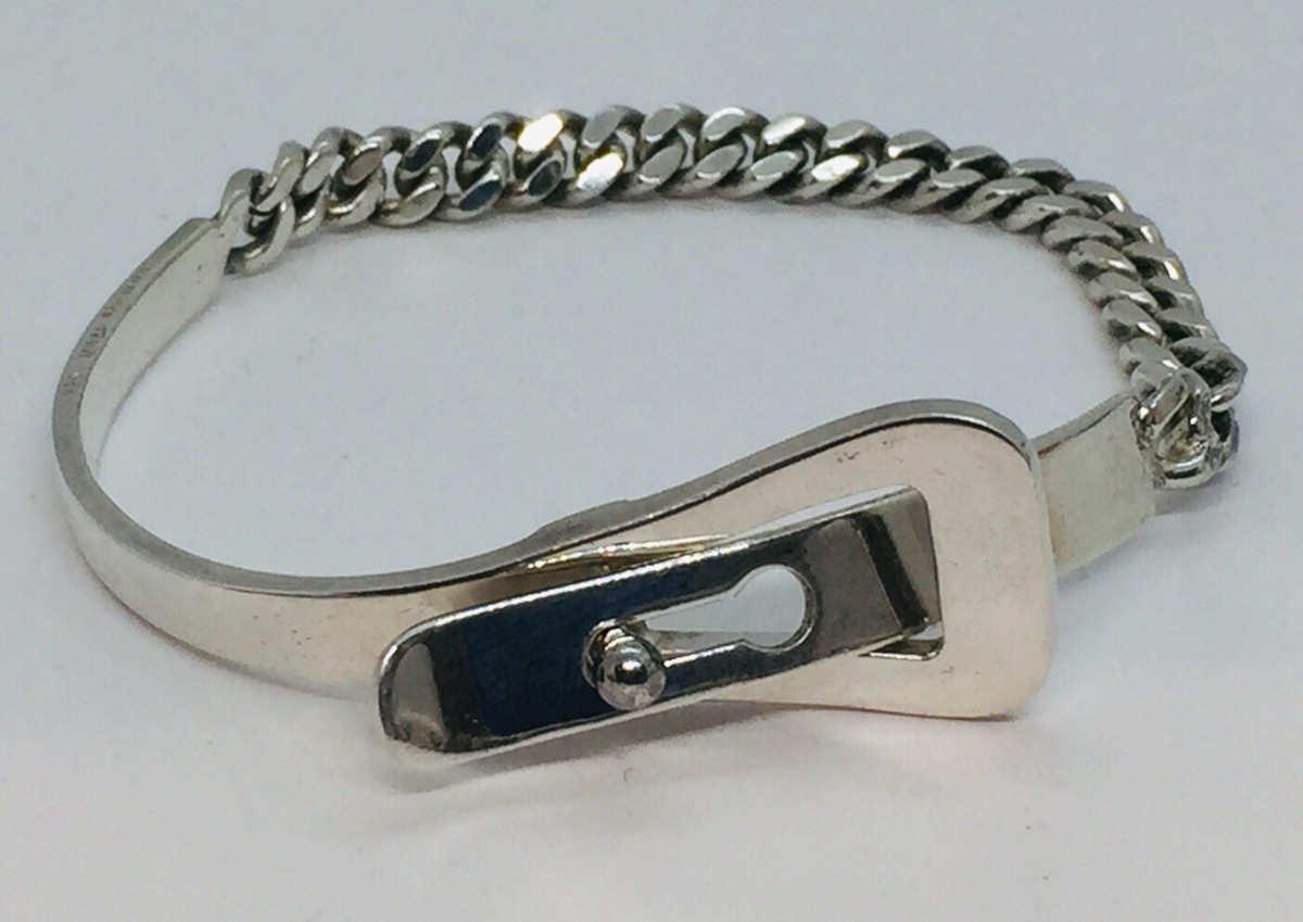Italy Vintage Designer Signed Sterling Silver Buckle Strap Chain 
