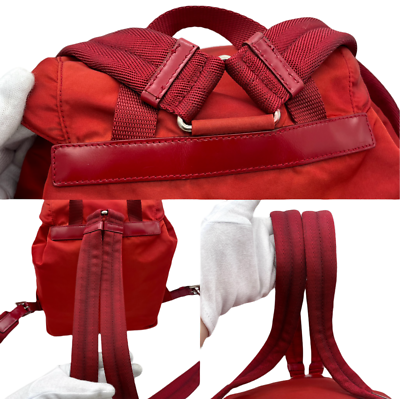 Auth PRADA Medium Red Nylon Triangle Logo Nylon Backpack | eBay