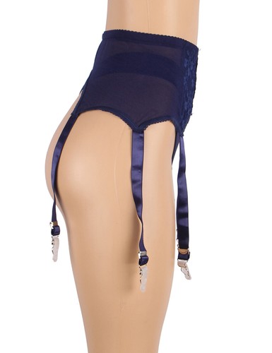 Retro Garter Belt 6 Suspenders Midnight Blue Mesh Lace Sexy Glamour - Picture 4 of 10