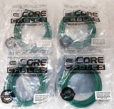Lot of 4 ECore Cables Cat5e Patch Cable 4 PAir UTO-24AWG 500-10 GN NEW *SEALED*