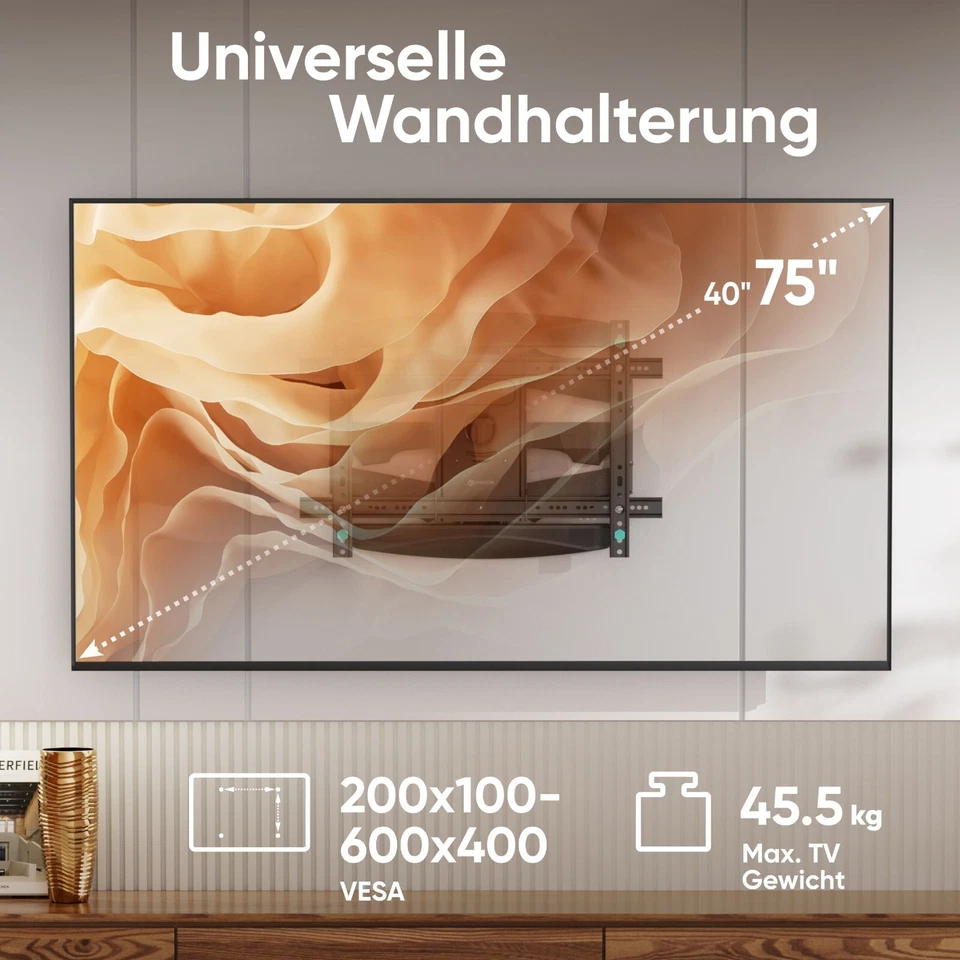 ONKRON Universal TV Wandhalterung 40-75", bis 45,5 kg, , VESA 600x400, M6L-B - Bild 3 von 4