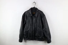 Vintage 90s Streetwear Mens XL Quilted Leather CSX Docks Bomber Jacket Black
