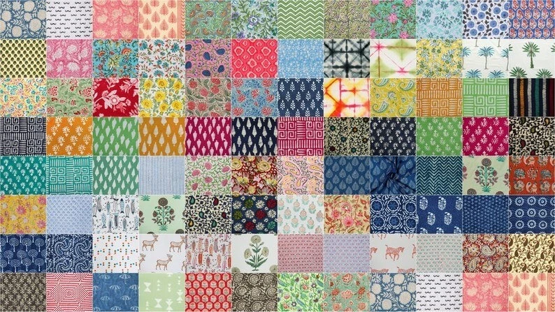 100 Assorted BLOCK PRINT pre cut charm pack 5" squares 100% cotton fabric quilt - Image 3 of 4