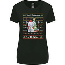Hippo Christmas Funny Hippopotamus Womens Wider Cut T-Shirt