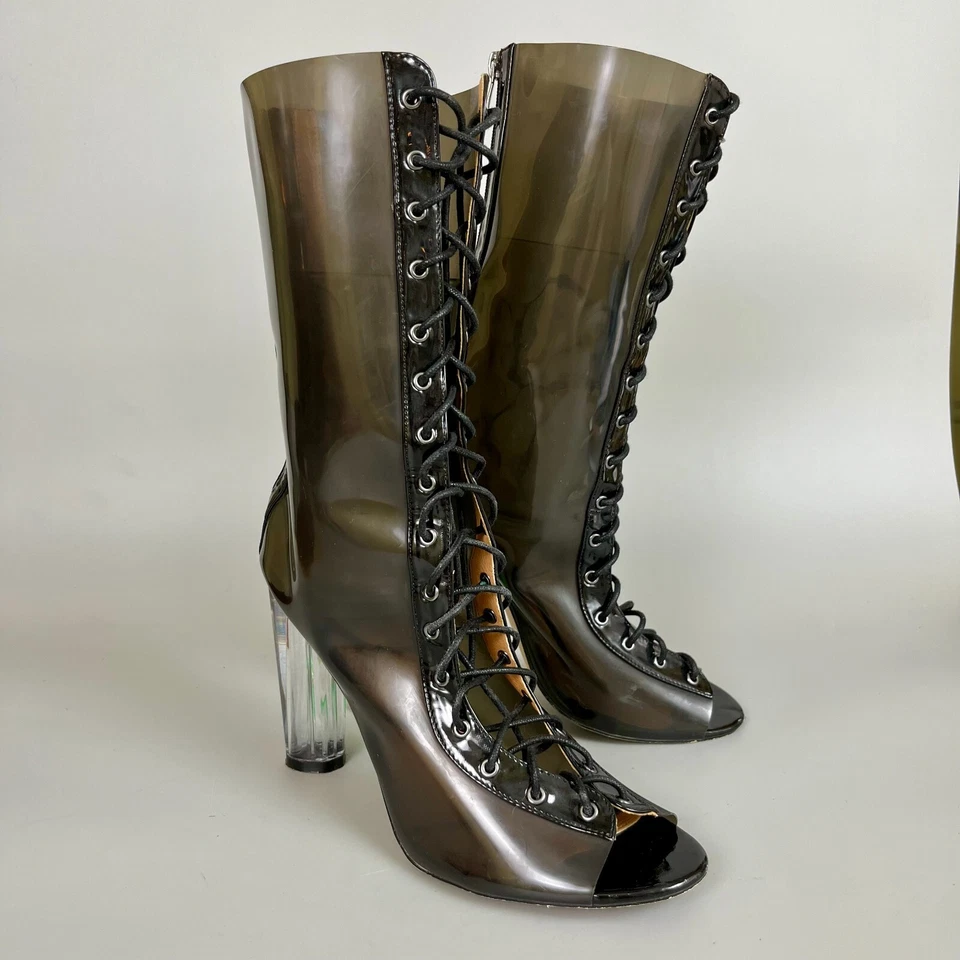 Botas Cape Robbin Y2K Wild Diva Ver a Través Media Pantorrilla Tacón Lucite Para Mujer Talla 11 Foto 4 de 4