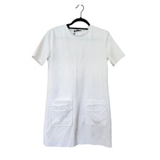 ZARA White Round Neck Shift Dress Short Sleeve Pockets Womens Size Small NWT