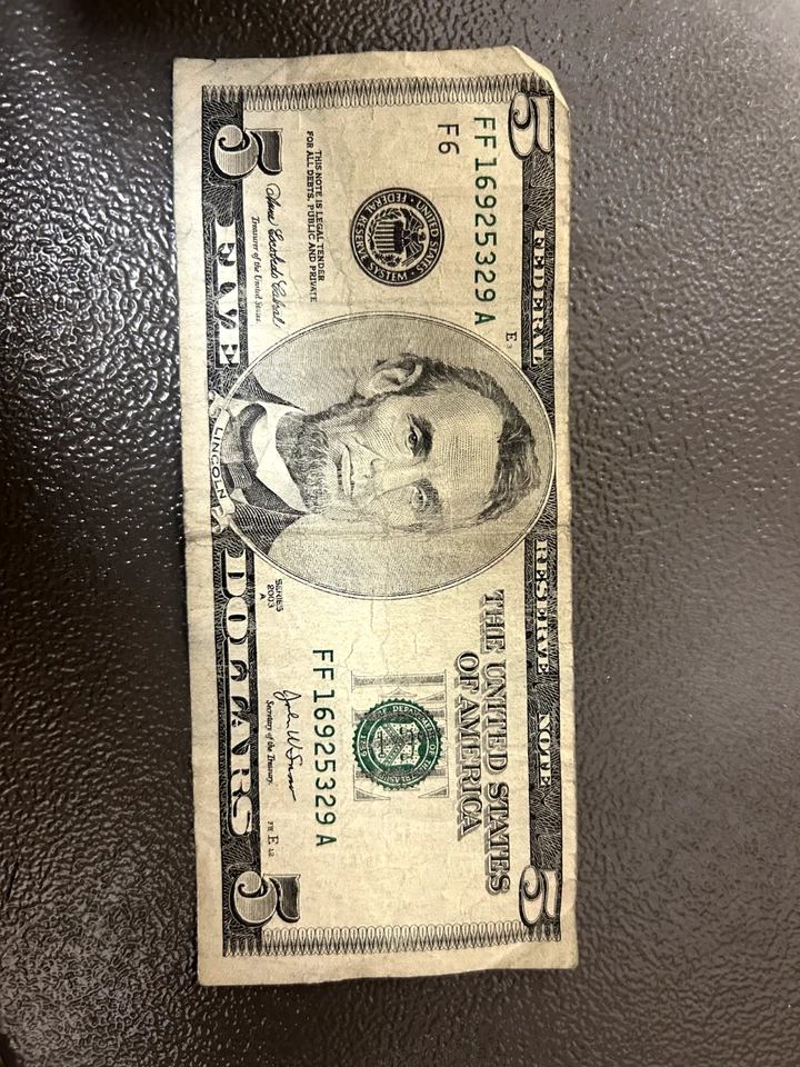 2003 series a 5 dollar bill, United States Abraham Lincoln - Image 2 of 2