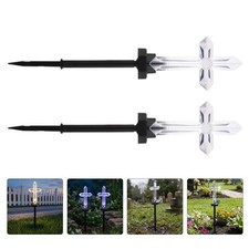 2 Piezas Cementerio Luces Solares Cruz para Tumba Jardín Lámparas Exterior