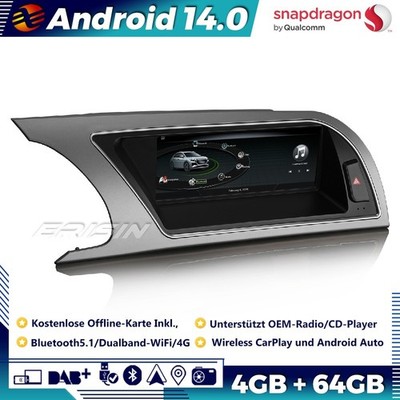 Qualcomm 64GB Android 14 Autoradio GPS für Audi A5 S5 RS5 DAB+ CarPlay Wifi DVR