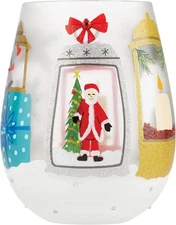 Enesco Lolita Festive Lanterns Santa Christmas Hand Painted 20oz Wine Glass Gift