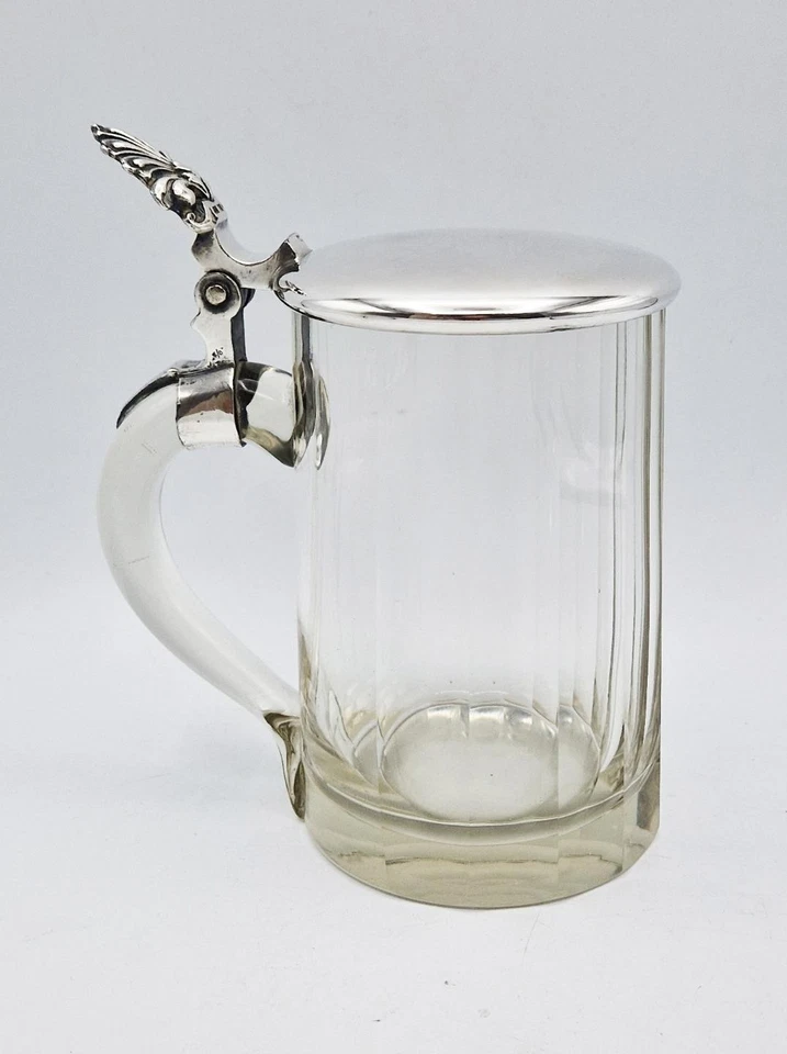 PLACA DE PLATA ALEMANA FINA WMF PIEDRA DE VIDRIO CORTADO CUBIERTO / JARRA c1900 Foto 2 de 4