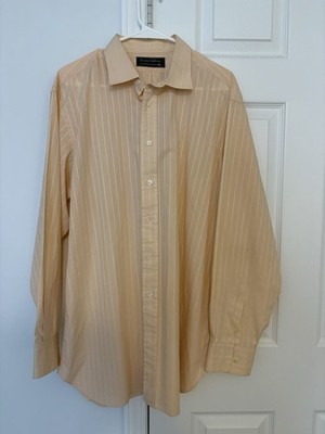 Tom James Dress Shirt Mens L Peach Stripe Button Up Business Casual