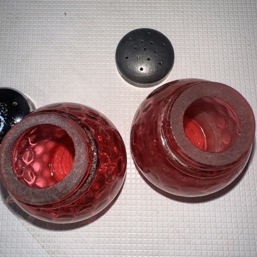 Pair Fenton Small Cranberry Glass Dot Pattern Salt Pepper Shakers - Picture 5 of 5