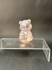 Fenton Hand Painted Pink Iridescent Glass Bear Figurine Floral Signed