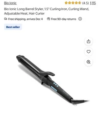 Bio Ionic Long Barrel Styler Ceramic Curling Iron 1.5 inch Black Z-FGTST-CL1.5