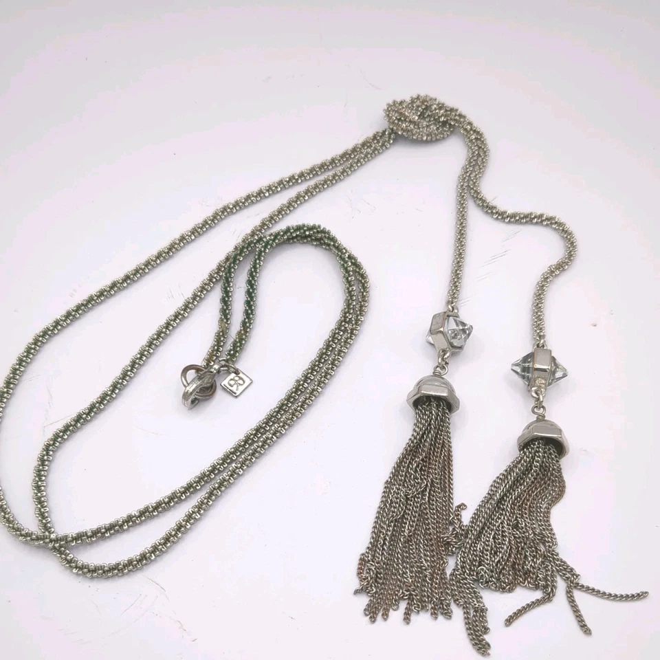 Collar Banana Republic Tono Plata Gota Y Borla Lariat con Cristales de Vidrio Foto 2 de 4